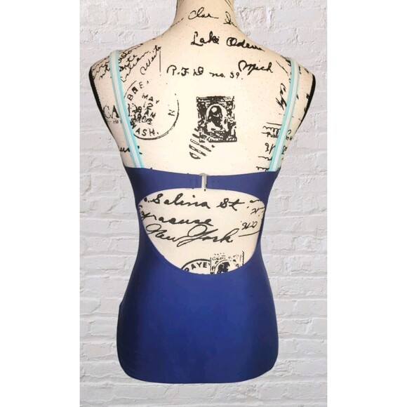 Jantzen Modest One Piece Swimsuit Size MED Blue Shelf Bra Cut Out Back Beach - Picture 3 of 6